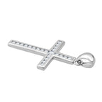 White Cubic Zirconia Cross Pendant in Rhodium Overlay Sterling Silver