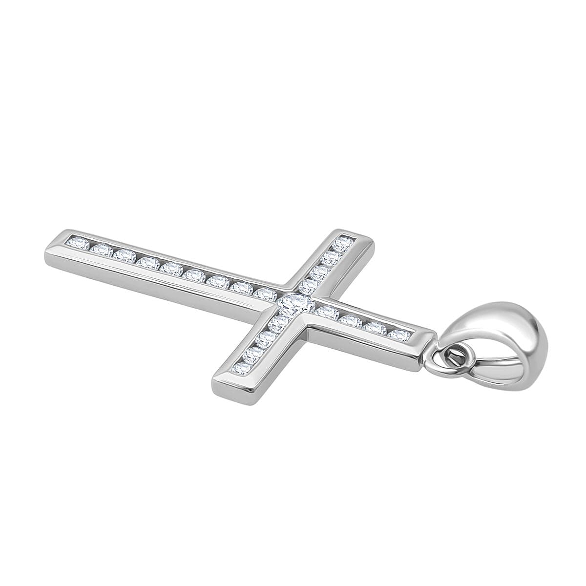 White Cubic Zirconia Cross Pendant in Rhodium Overlay Sterling Silver 0.57 Ct. V32757014 3
