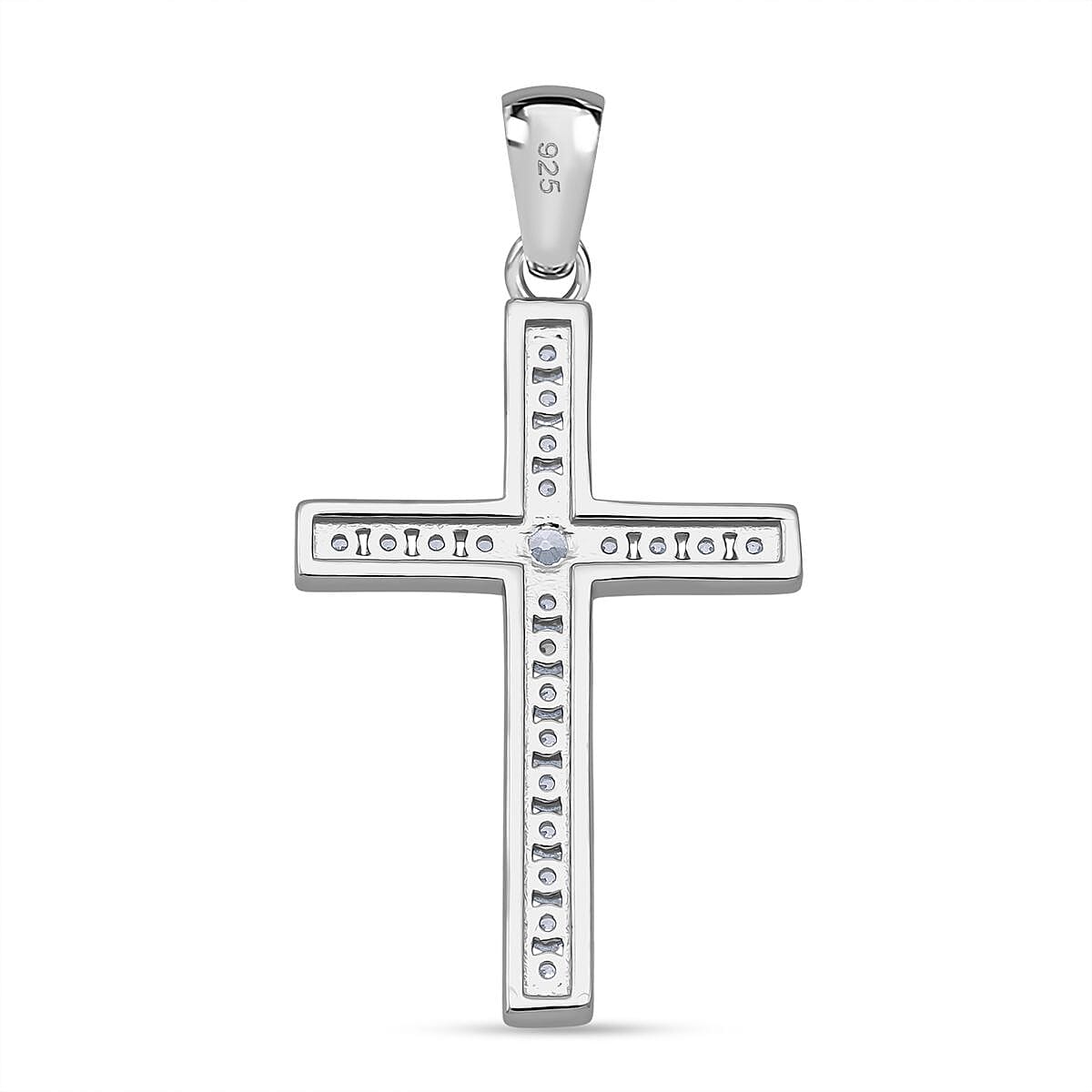 White Cubic Zirconia Cross Pendant in Rhodium Overlay Sterling Silver 0.57 Ct. V32757014 4
