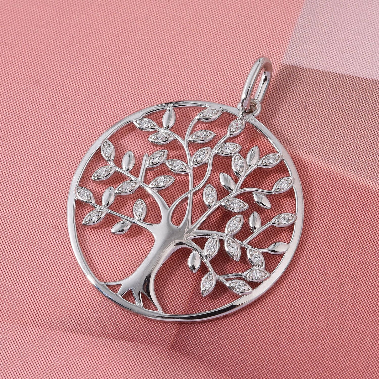White Cubic Zirconia Tree Of Life Pendant in Rhodium Overlay Sterling Silver 0.34 Ct. 8236736 1