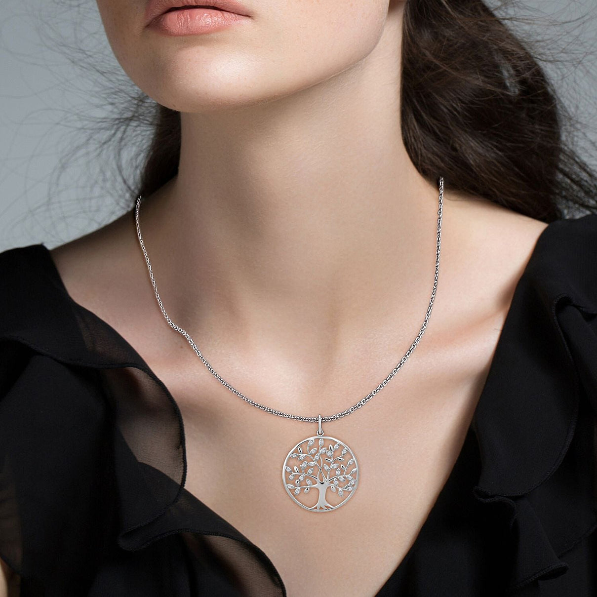 White Cubic Zirconia Tree Of Life Pendant in Rhodium Overlay Sterling Silver 0.34 Ct. 8236736 2
