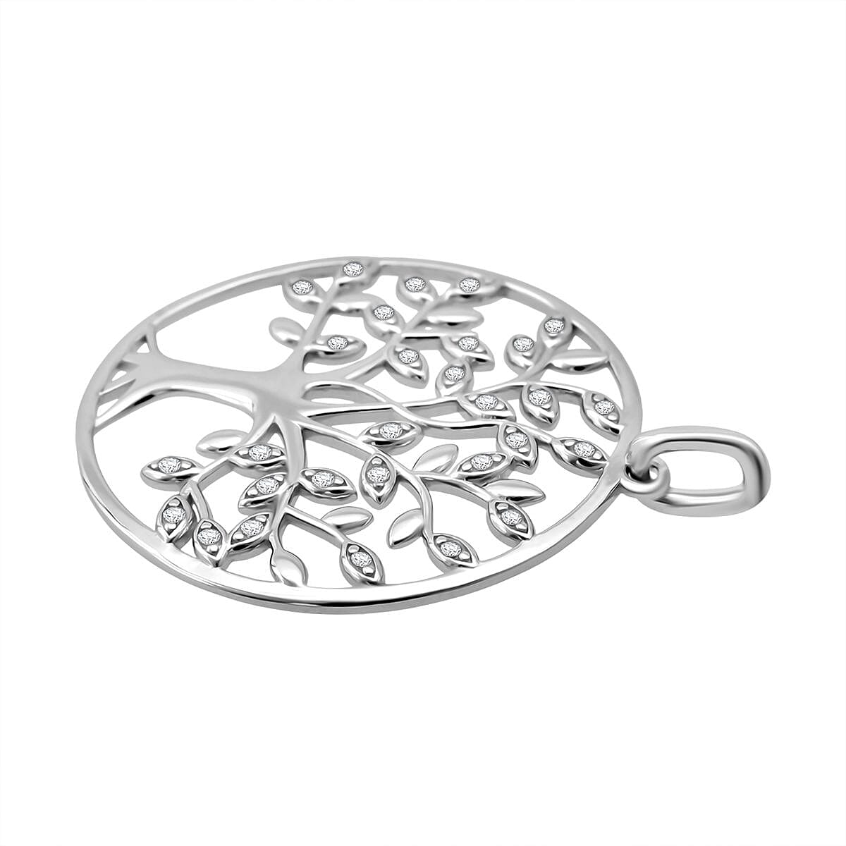 White Cubic Zirconia Tree Of Life Pendant in Rhodium Overlay Sterling Silver 0.34 Ct. 8236736 3