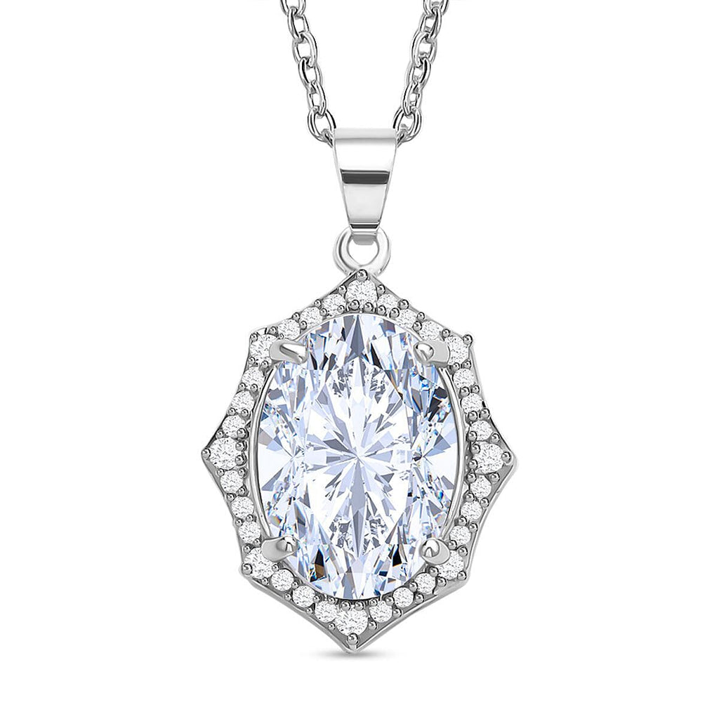 Simulated Diamond Pendant with Chain (Size 22 inch Including Extender) in Silver Tone