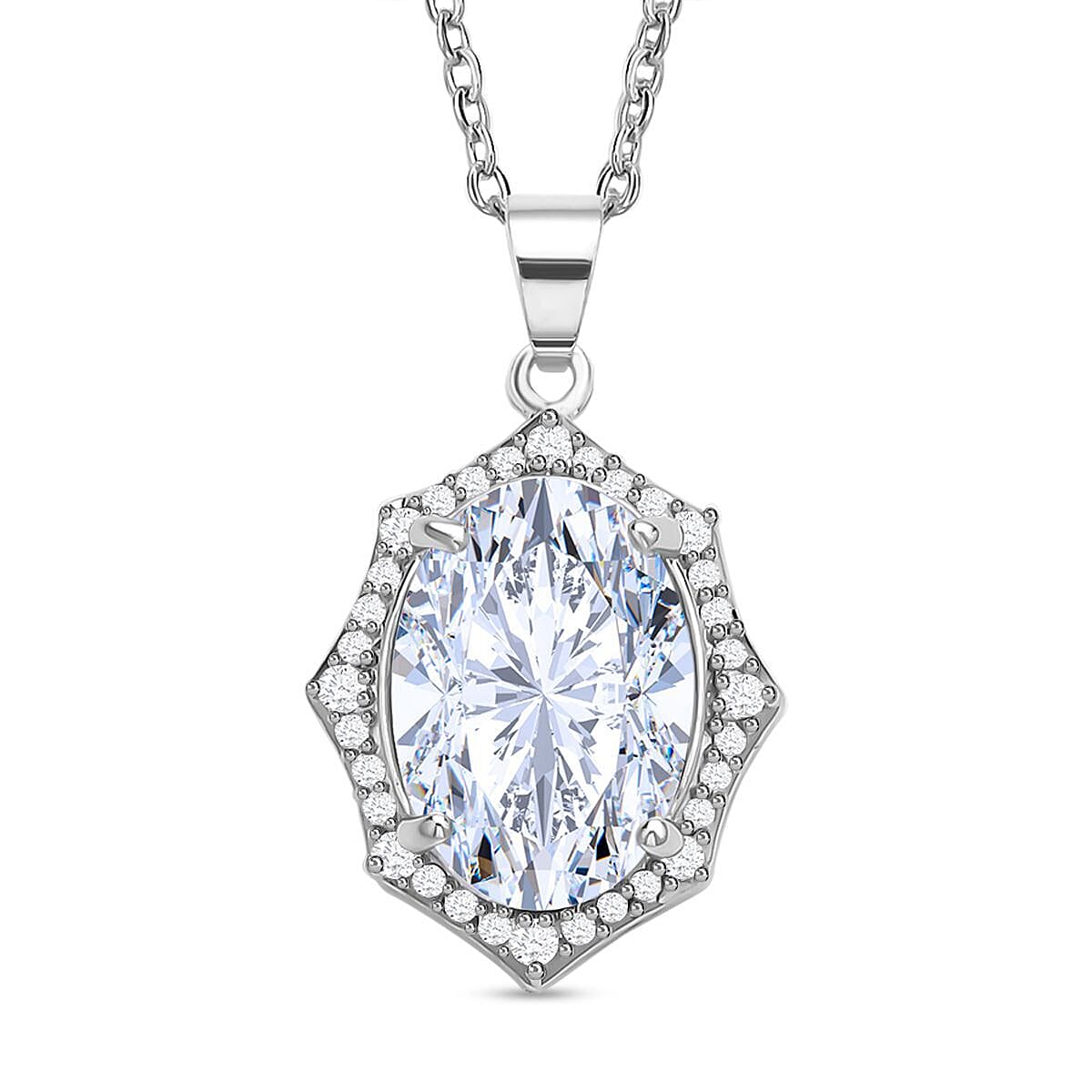 Simulated Diamond Pendant with Chain (Size 22 inch Including Extender) in Silver Tone 4122231 0