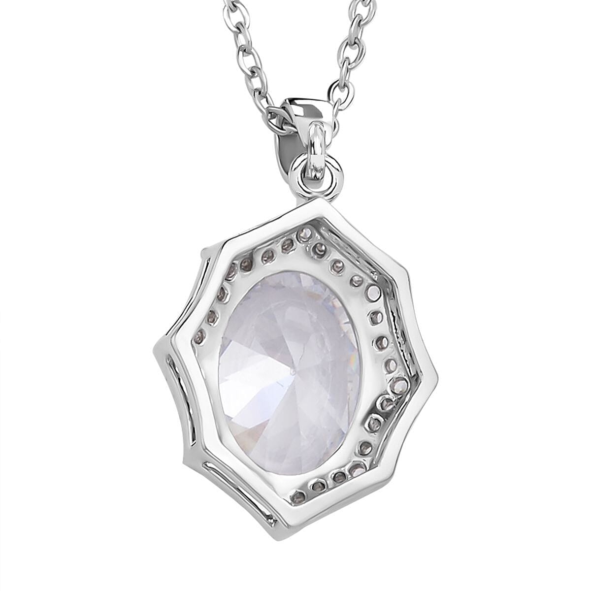 Simulated Diamond Pendant with Chain (Size 22 inch Including Extender) in Silver Tone 4122231 4