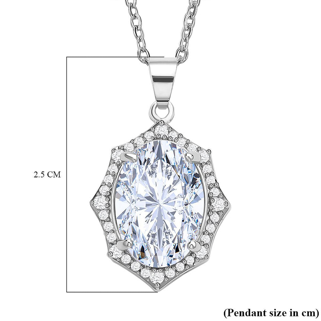 Simulated Diamond Pendant with Chain (Size 22 inch Including Extender) in Silver Tone