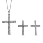 2 Piece Set - Cubic Zirconia Cross Pendant with Chain (Size - 19.5-2 Inch Ext.) and Earrings