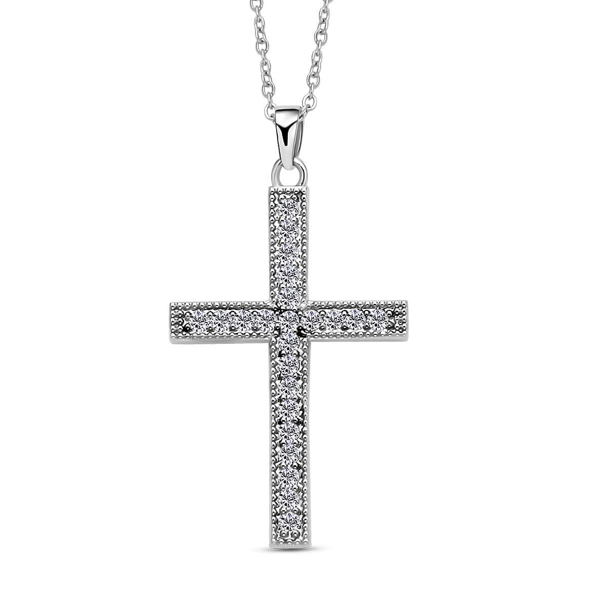 2 Piece Set - Cubic Zirconia Cross Pendant with Chain (Size - 19.5-2 Inch Ext.) and Earrings 4121995 2