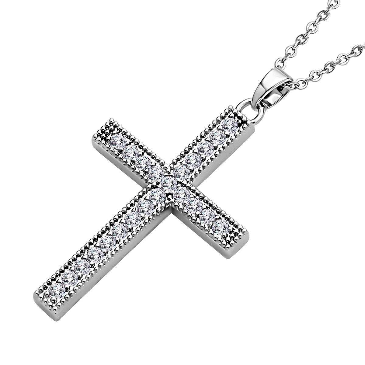 2 Piece Set - Cubic Zirconia Cross Pendant with Chain (Size - 19.5-2 Inch Ext.) and Earrings 4121995 3