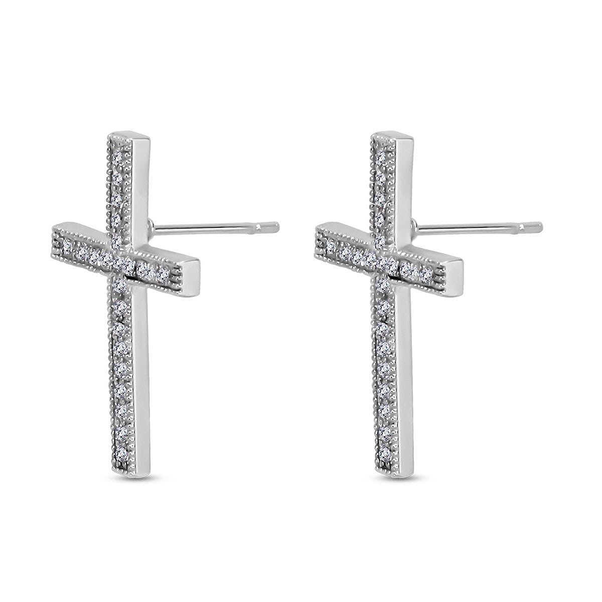 2 Piece Set - Cubic Zirconia Cross Pendant with Chain (Size - 19.5-2 Inch Ext.) and Earrings 4121995 6