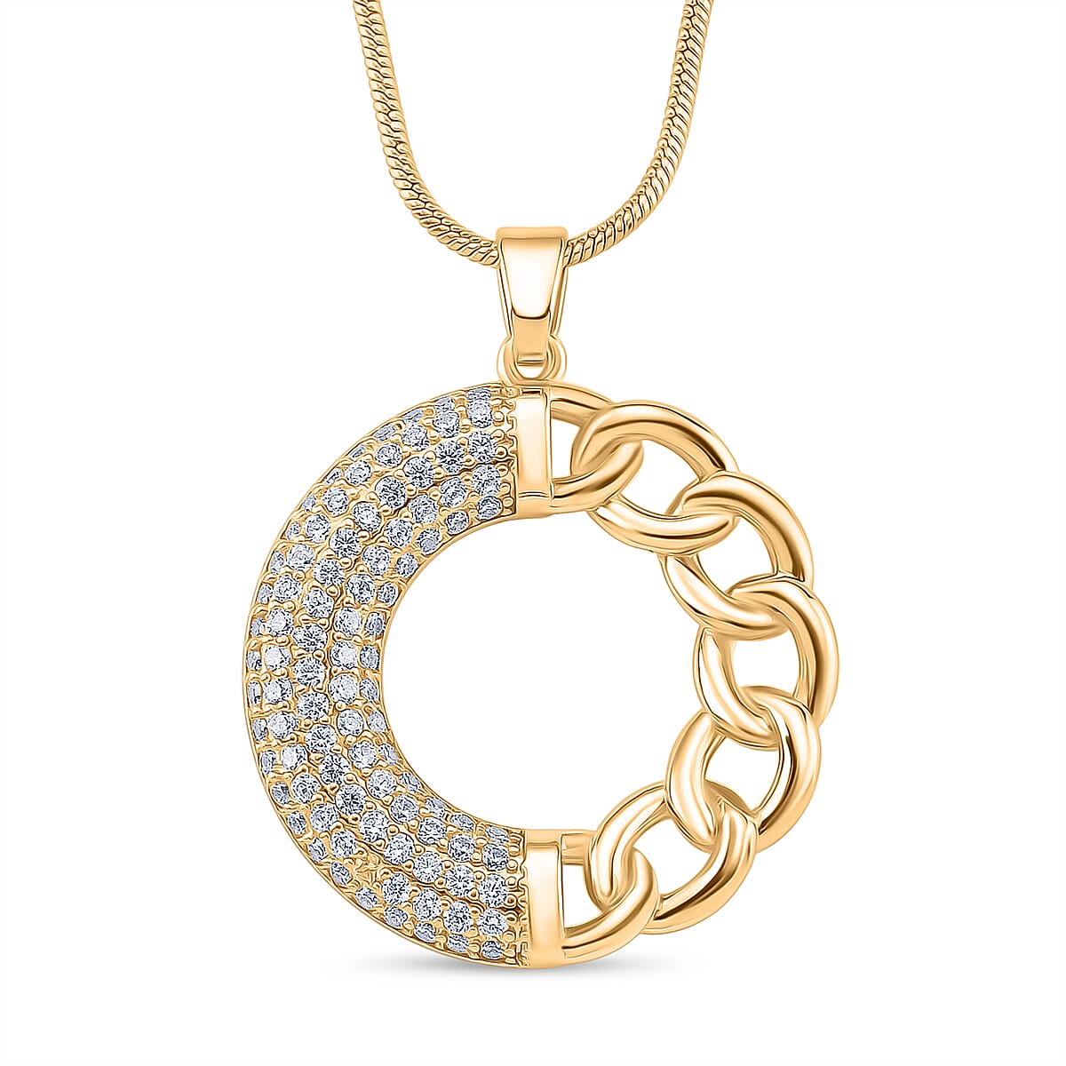 Cloeout Deal - White Cubic Zirconia Curb Pendant with Chain (Size - 20 - 2 Ext) 4388916 0