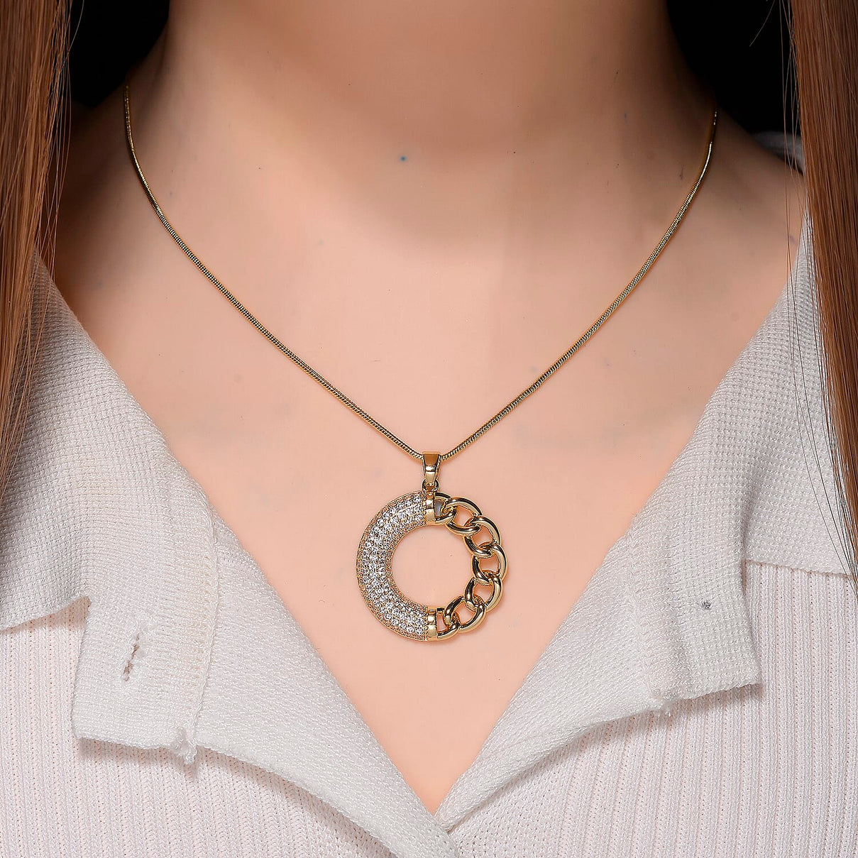 Cloeout Deal - White Cubic Zirconia Curb Pendant with Chain (Size - 20 - 2 Ext) 4388916 2