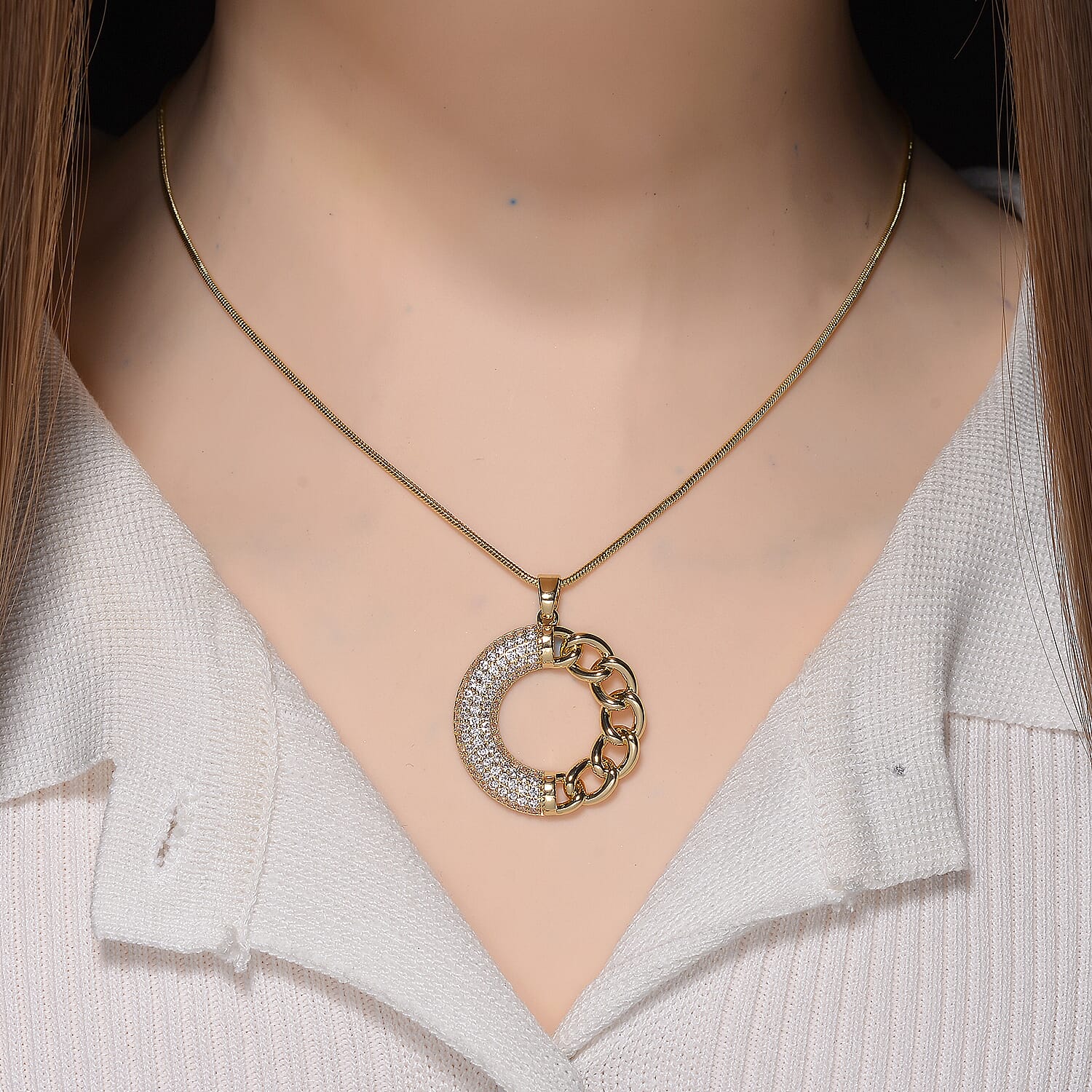 Cloeout Deal - White Cubic Zirconia Curb Pendant with Chain (Size - 20 - 2 Ext) 4388916 2
