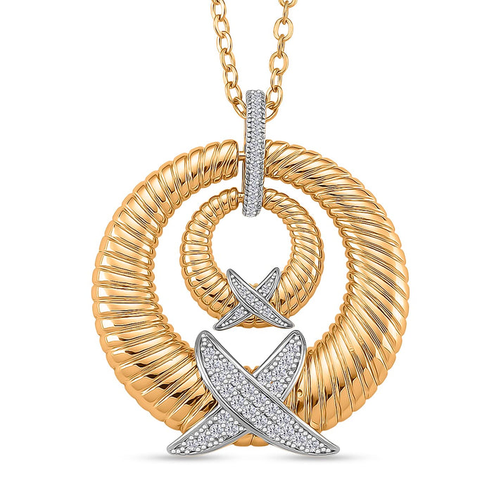 Designer Inspired- White Cubic Zirconia Pendant with Chain (Size 20-2 Ext) in White &amp; Yellow Gold Tone 4378693 1
