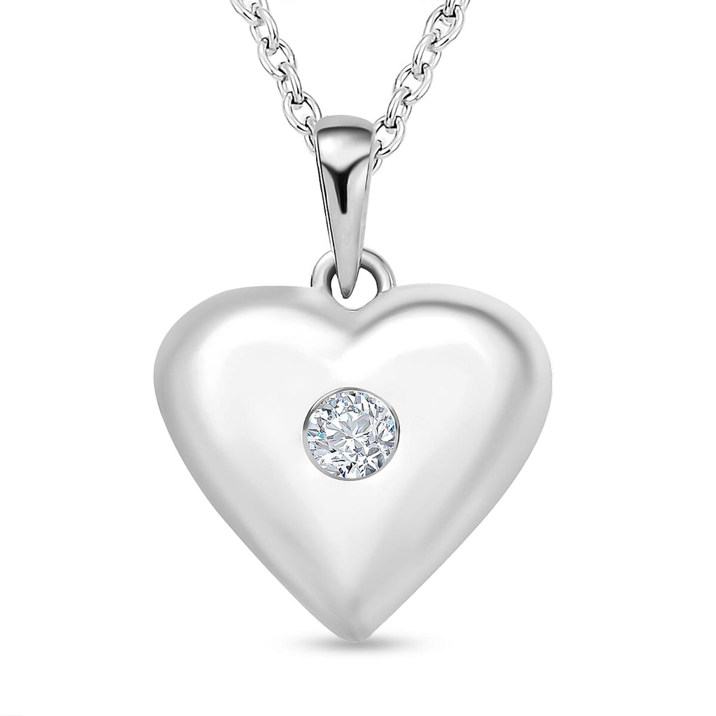 Zirconia Heart Pendant with Chain (Size 20) in Platinum Overlay Sterling Silver