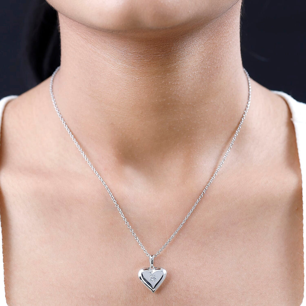 Zirconia Heart Pendant with Chain (Size 20) in Platinum Overlay Sterling Silver