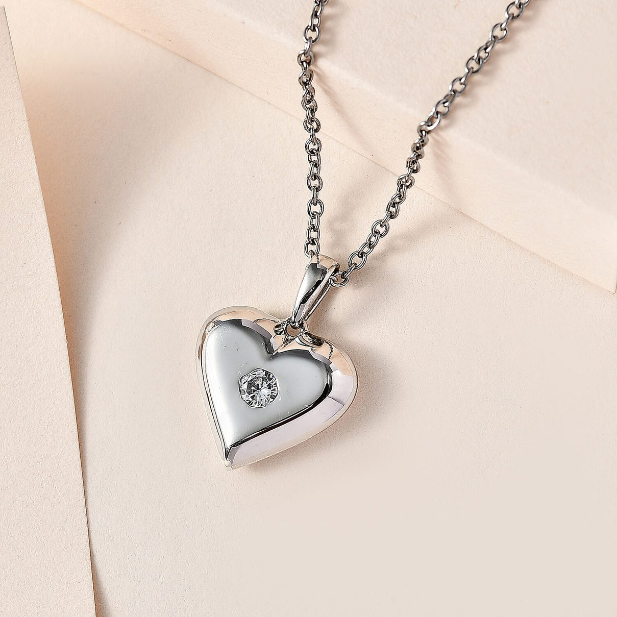 Zirconia Heart Pendant with Chain (Size 20) in Platinum Overlay Sterling Silver 4214117 2