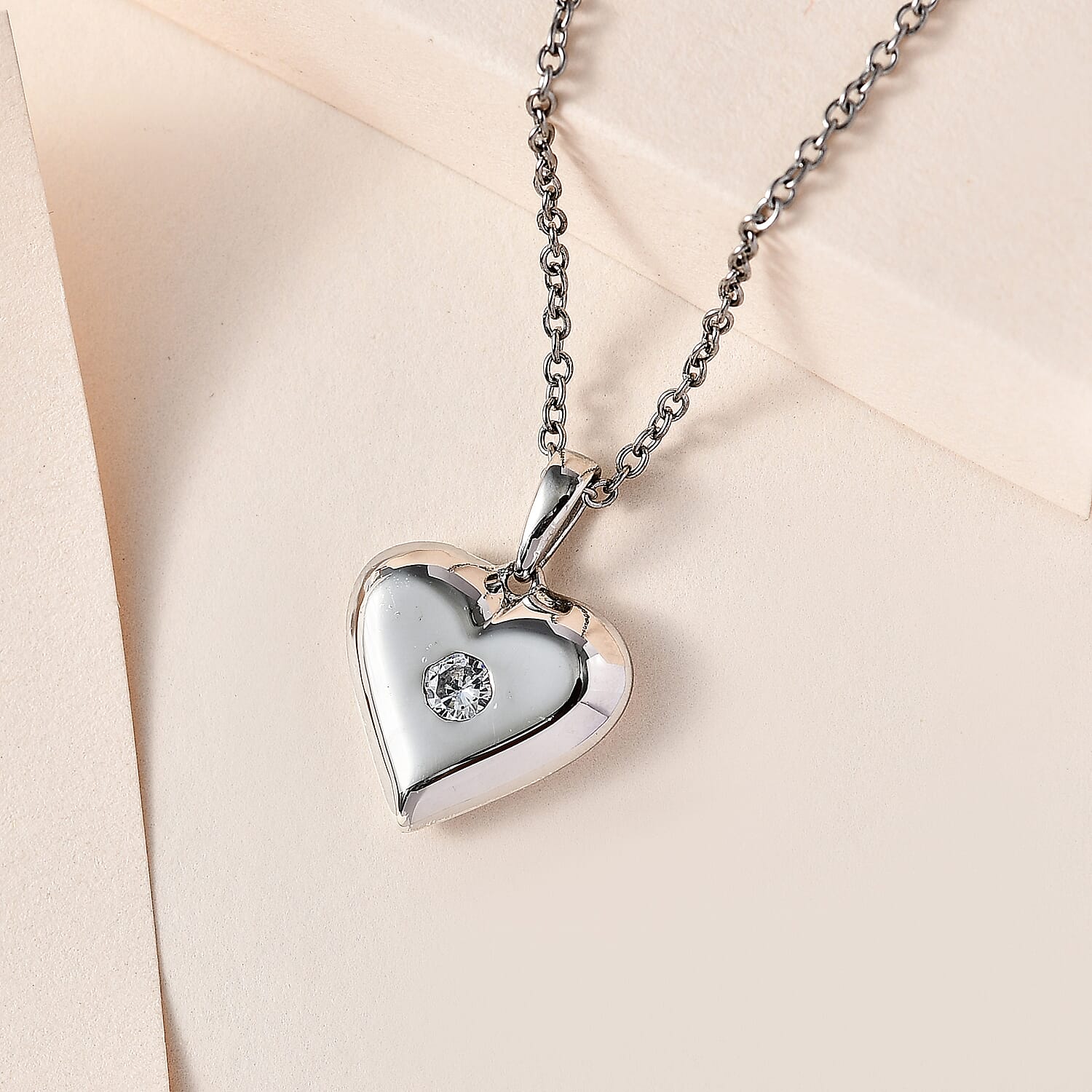 Zirconia Heart Pendant with Chain (Size 20) in Platinum Overlay Sterling Silver 4214117 2