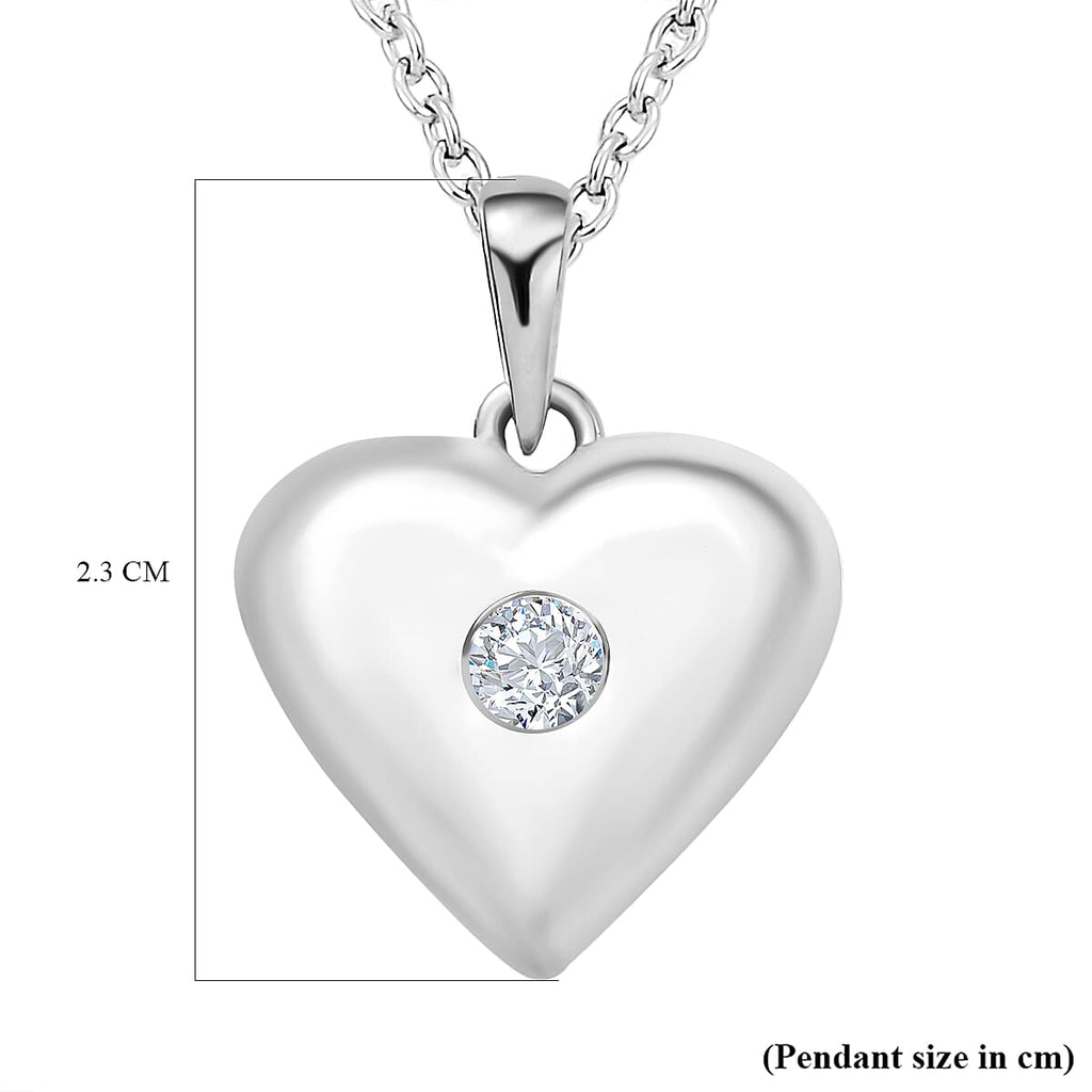 Zirconia Heart Pendant with Chain (Size 20) in Platinum Overlay Sterling Silver