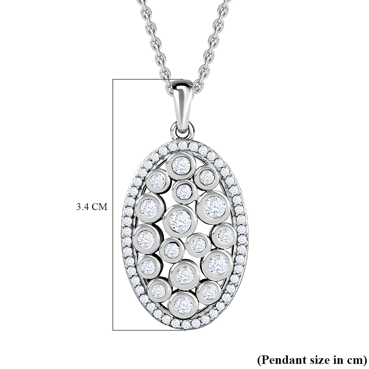 Designer Inspired Cubic Zirconia Platinum Overlay Sterling Silver Oval Locket Pendant with Stainless Steel Chain (Size 20) 4219627 6