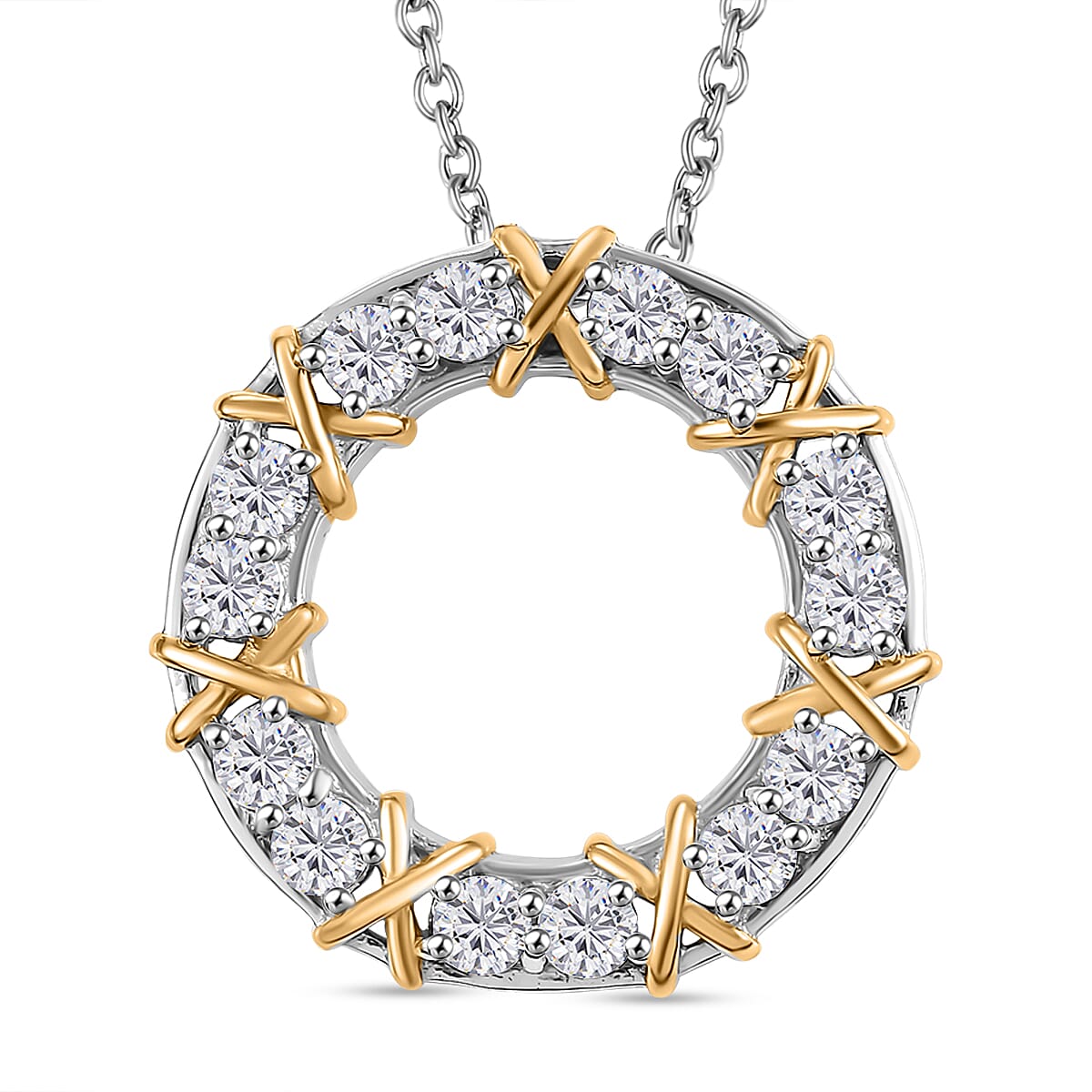 White Cubic Zirconia XO Pendant with Chain (Size 20) in Platinum Overlay Sterling Silver  2.940  Ct. 4327055 0