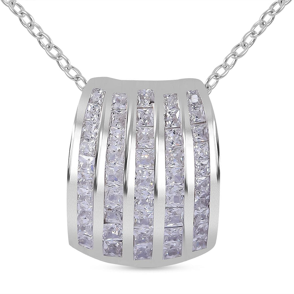 Lustro Stella - Cubic Zirconia Pendant with Chain (Size 20) in Rhodium Overlay Sterling Silver
