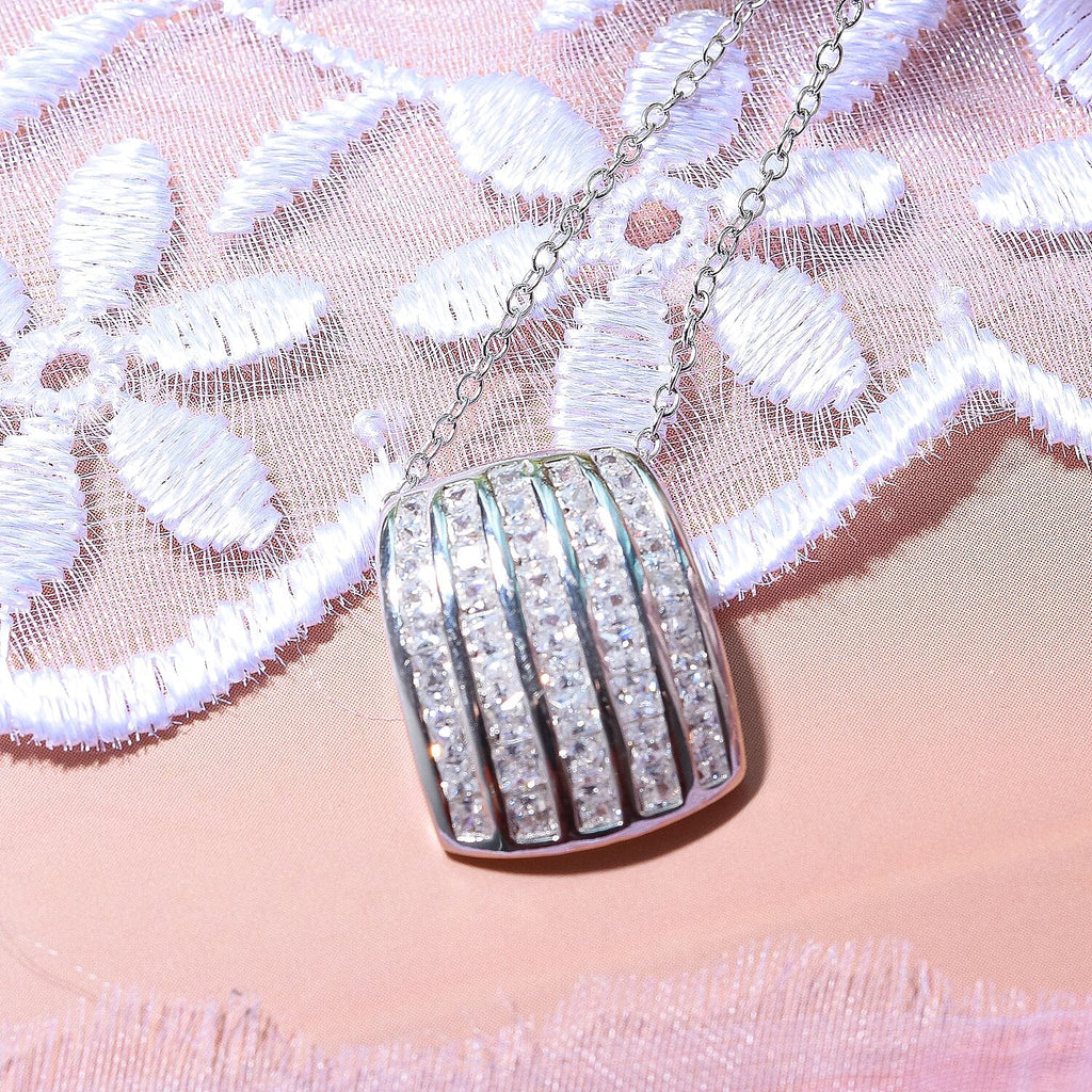 Lustro Stella - Cubic Zirconia Pendant with Chain (Size 20) in Rhodium Overlay Sterling Silver
