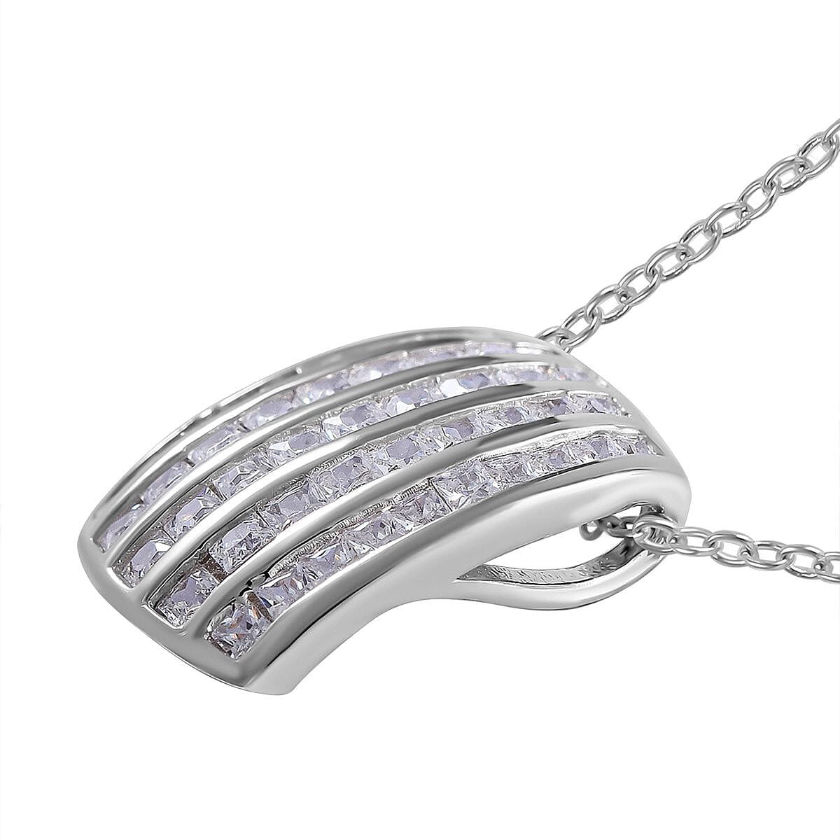 Lustro Stella - Cubic Zirconia Pendant with Chain (Size 20) in Rhodium Overlay Sterling Silver 4249597 4