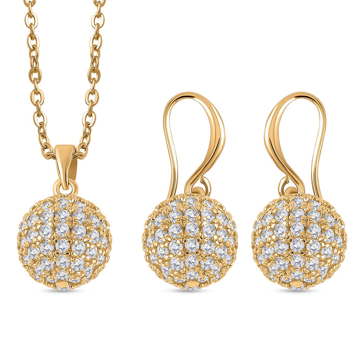 2 Piece Set - Simulated Diamond Cluster Pendant with Chain (Size 20 - 2) and Drop Earrings in Yellow Gold Tone 4142522 0