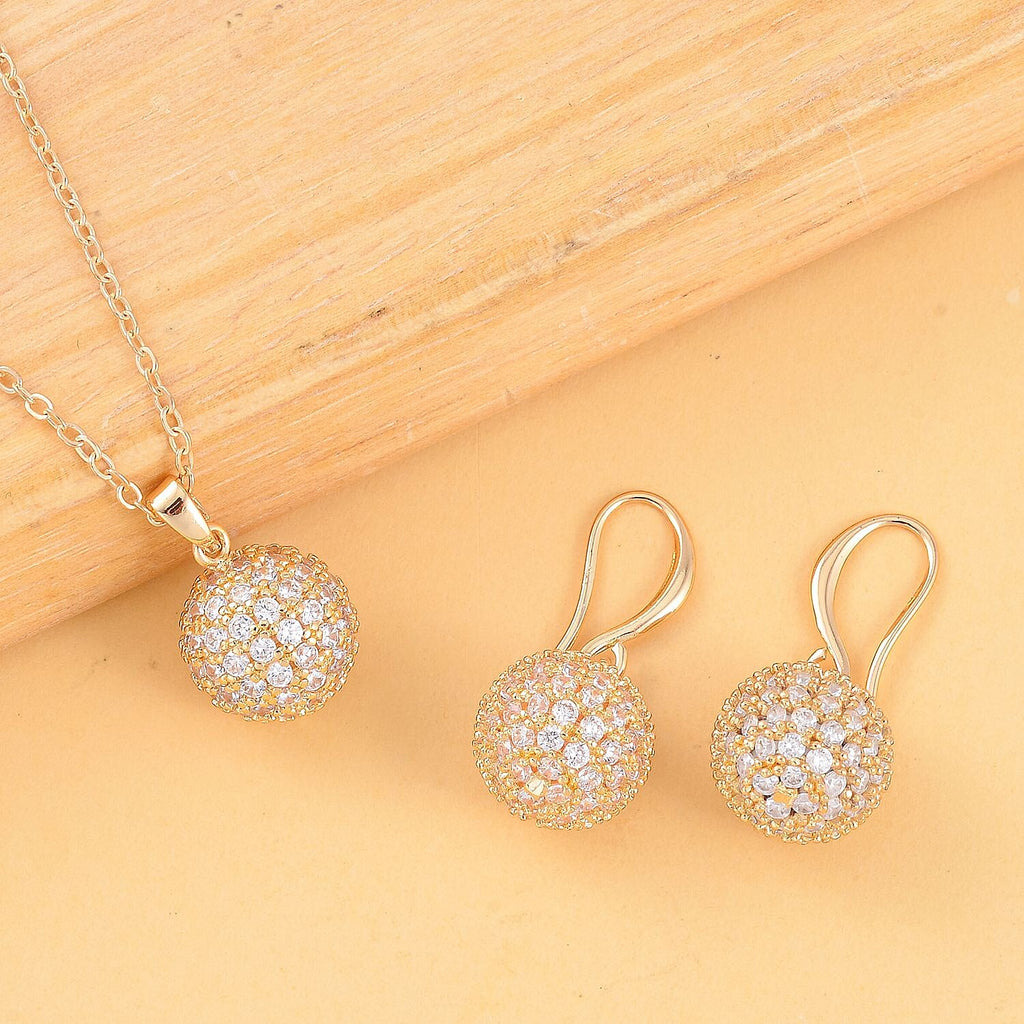 2 Piece Set - Simulated Diamond Cluster Pendant with Chain (Size 20 - 2) and Drop Earrings in Yellow Gold Tone
