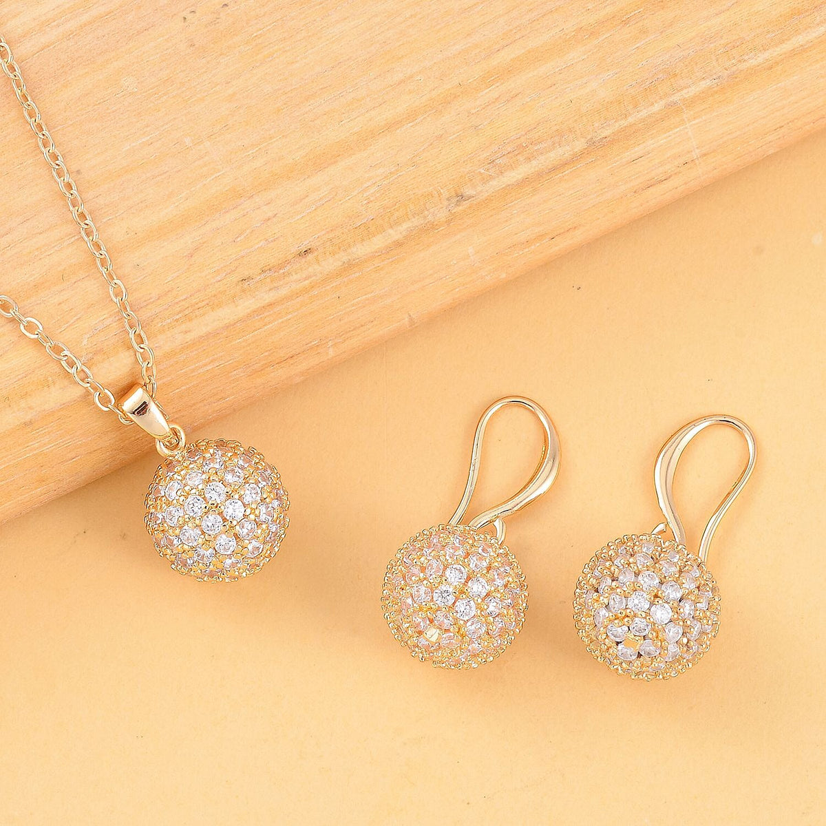 2 Piece Set - Simulated Diamond Cluster Pendant with Chain (Size 20 - 2) and Drop Earrings in Yellow Gold Tone 4142522 1