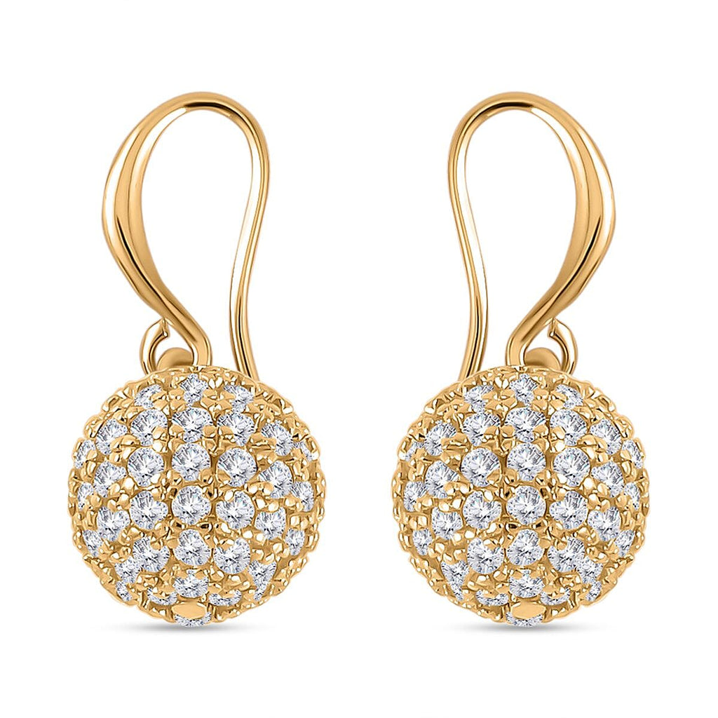 2 Piece Set - Simulated Diamond Cluster Pendant with Chain (Size 20 - 2) and Drop Earrings in Yellow Gold Tone