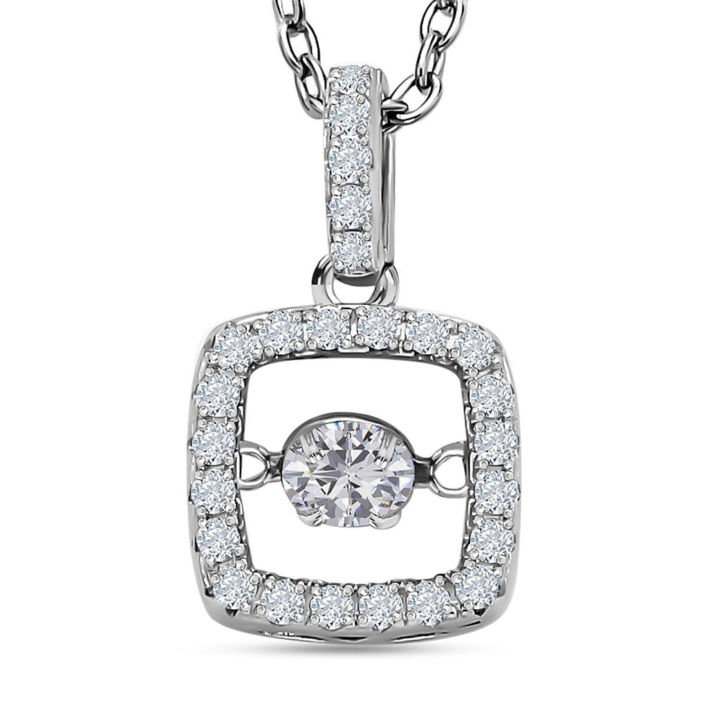 Simulated Diamond Rhodium Overlay Sterling Silver Pendant with Chain (Size-20)