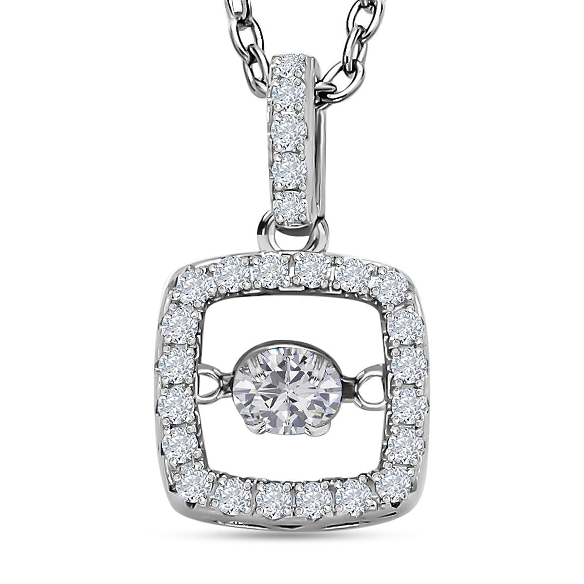 Simulated Diamond Rhodium Overlay Sterling Silver Pendant with Chain (Size-20) 4122180 0