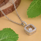 Simulated Diamond Rhodium Overlay Sterling Silver Pendant with Chain (Size-20)