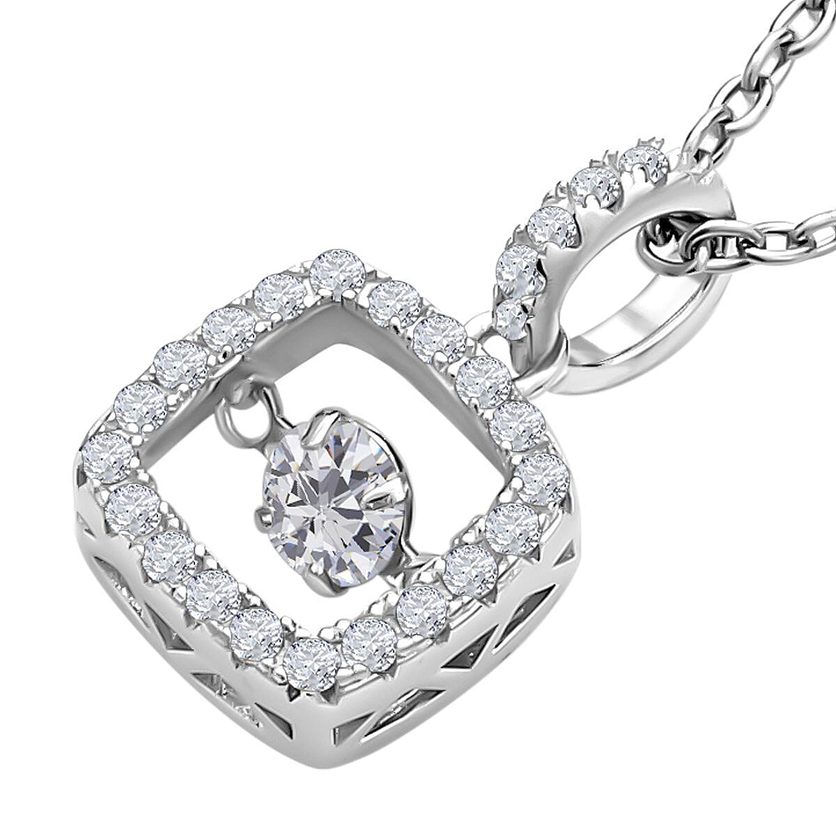Simulated Diamond Rhodium Overlay Sterling Silver Pendant with Chain (Size-20) 4122180 3