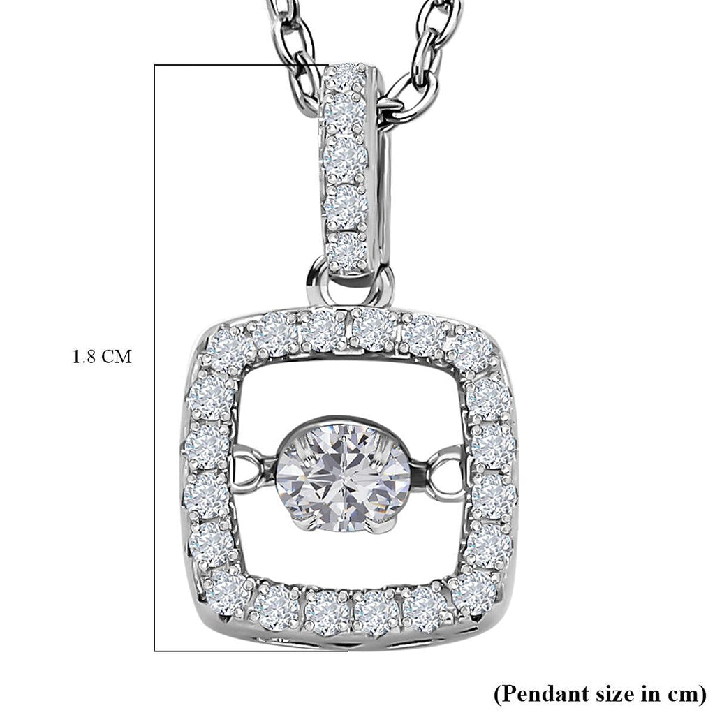 Simulated Diamond Rhodium Overlay Sterling Silver Pendant with Chain (Size-20)
