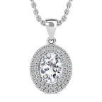 Simulated Diamond Halo Pendant Chain (Size 20) in Rhodium Overlay Sterling Silver