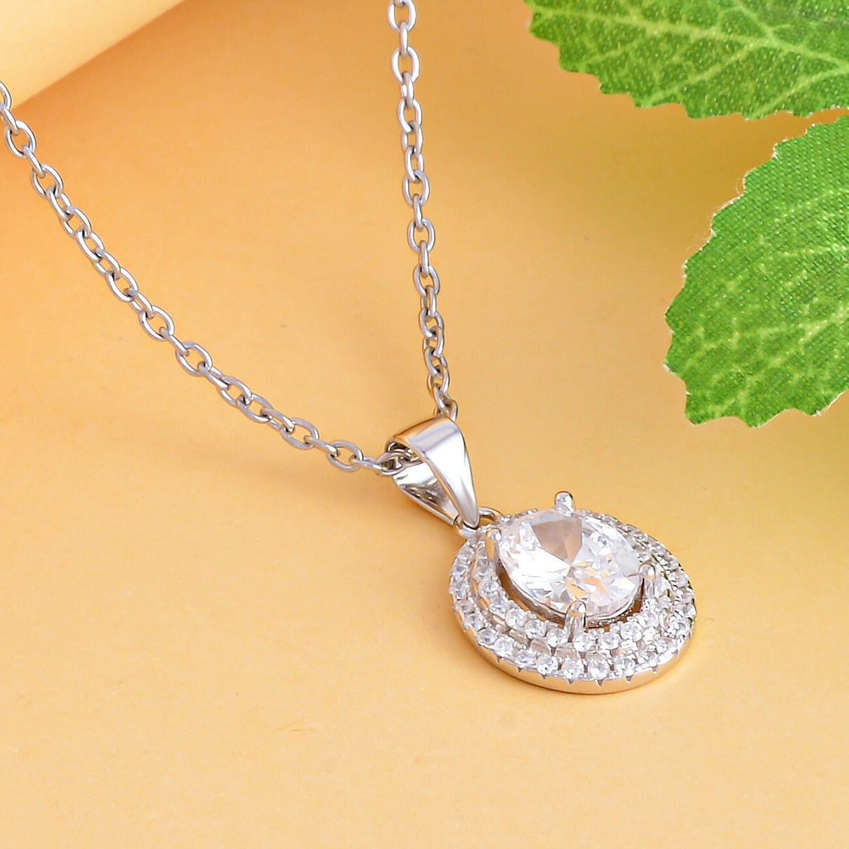 Simulated Diamond Halo Pendant Chain (Size 20) in Rhodium Overlay Sterling Silver 4123904 2