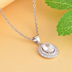 Simulated Diamond Halo Pendant Chain (Size 20) in Rhodium Overlay Sterling Silver