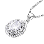 Simulated Diamond Halo Pendant Chain (Size 20) in Rhodium Overlay Sterling Silver