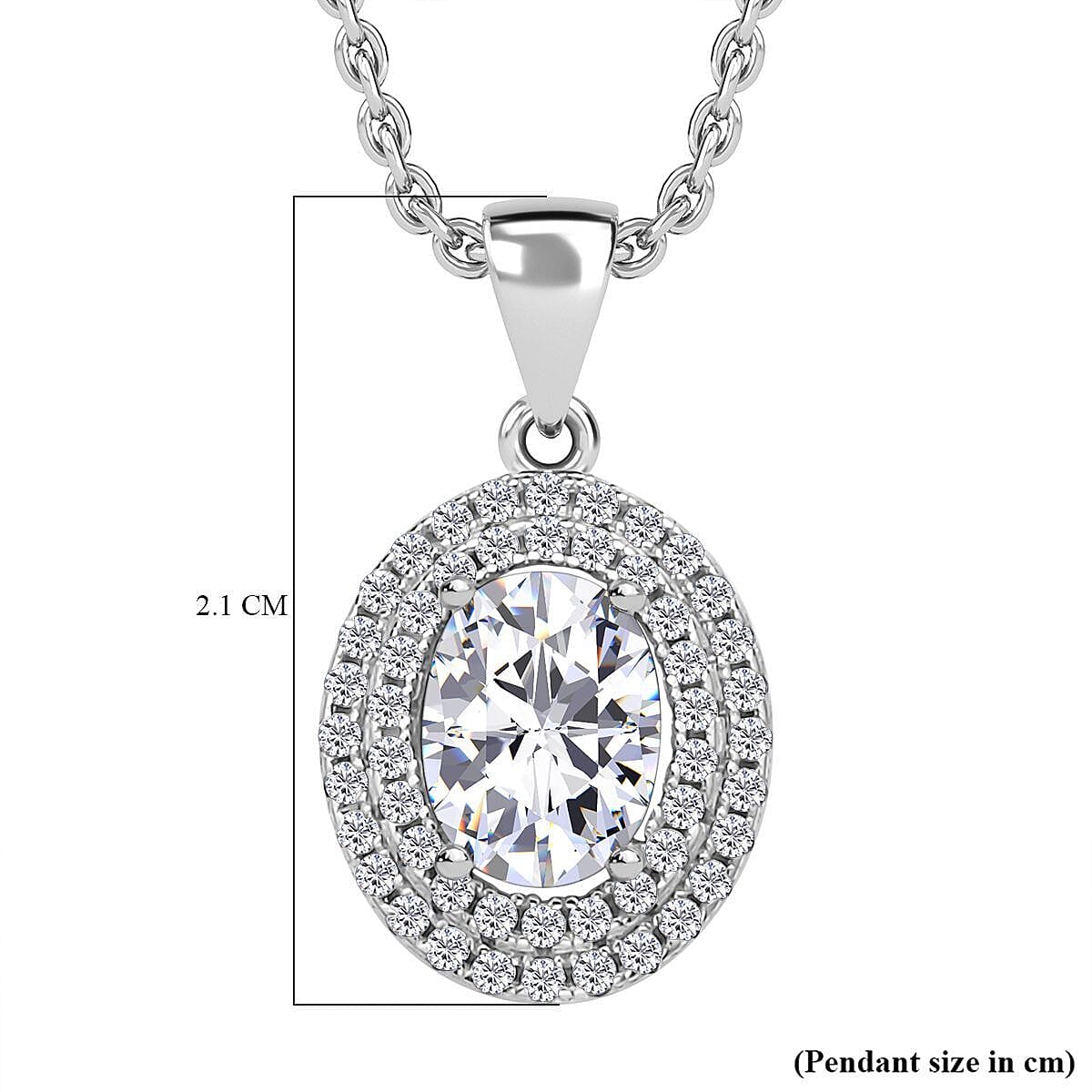Simulated Diamond Halo Pendant Chain (Size 20) in Rhodium Overlay Sterling Silver 4123904 5