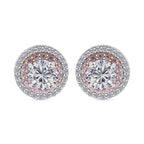 NY Closeout - White Cubic Zirconia, Pink Cubic Zirconia Earrings With Push Back in Rhodium & Rose Gold Overlay Sterling Silver 1.70 Ct.