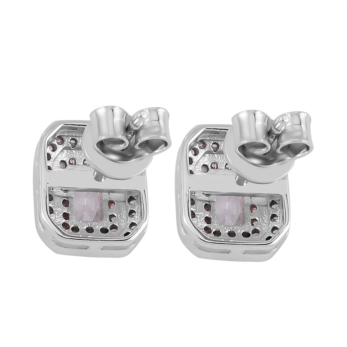White Cubic Zirconia, Pink Cubic Zirconia Double Halo Earrings in Sterling Silver 1.840  Ct. 7721163 4