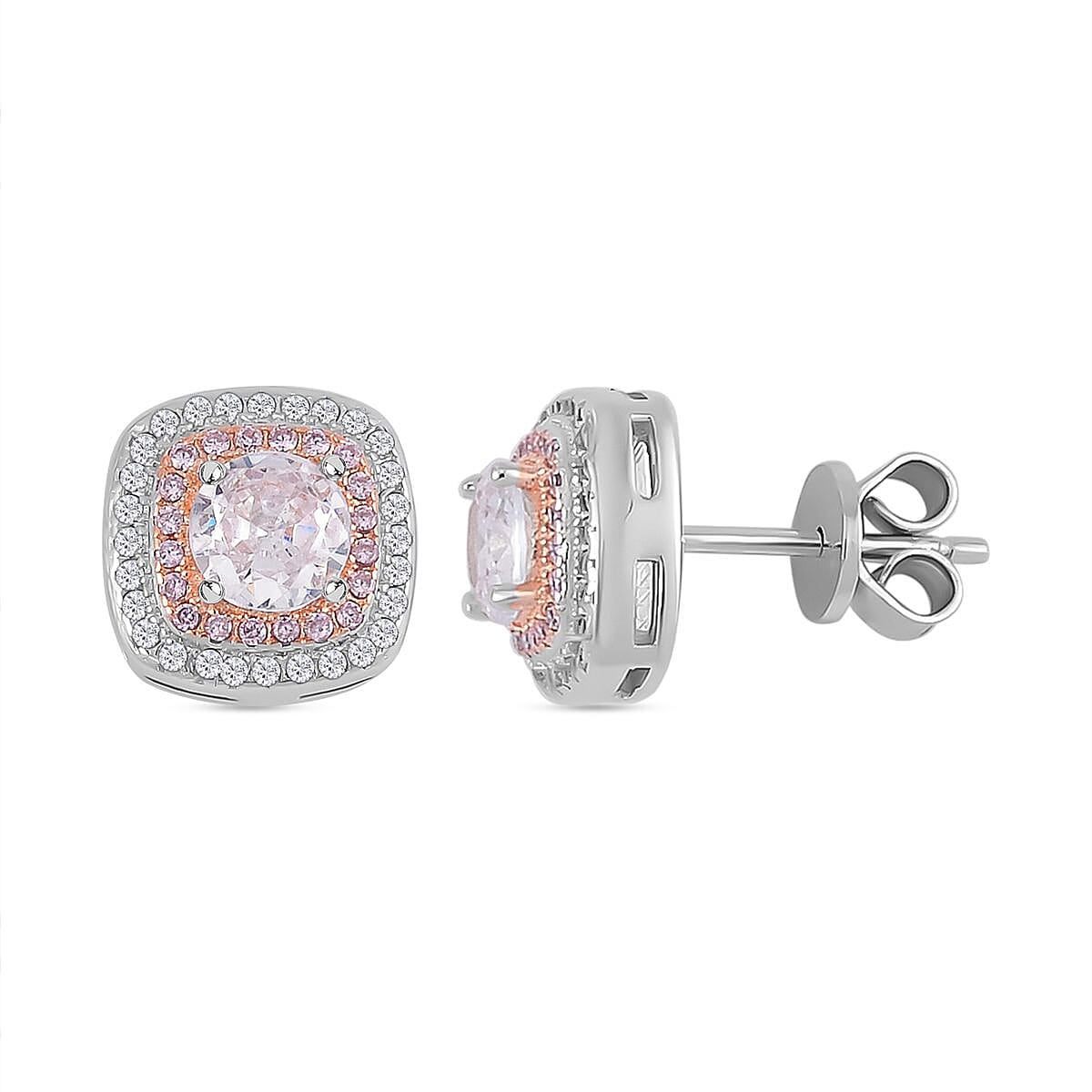 White Cubic Zirconia, Pink Cubic Zirconia Double Halo Earrings in Sterling Silver 2.260  Ct. 7721165 0