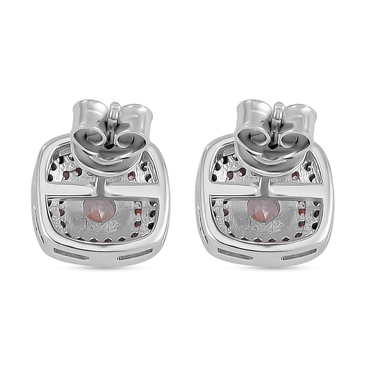 White Cubic Zirconia, Pink Cubic Zirconia Double Halo Earrings in Sterling Silver 2.260  Ct. 7721165 4