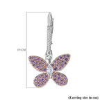 Lustro Stella - Pink & White Cubic Zirconia Butterfly Earrings in Rhodium Overlay Sterling Silver, Silver Wt. 5.85 GM