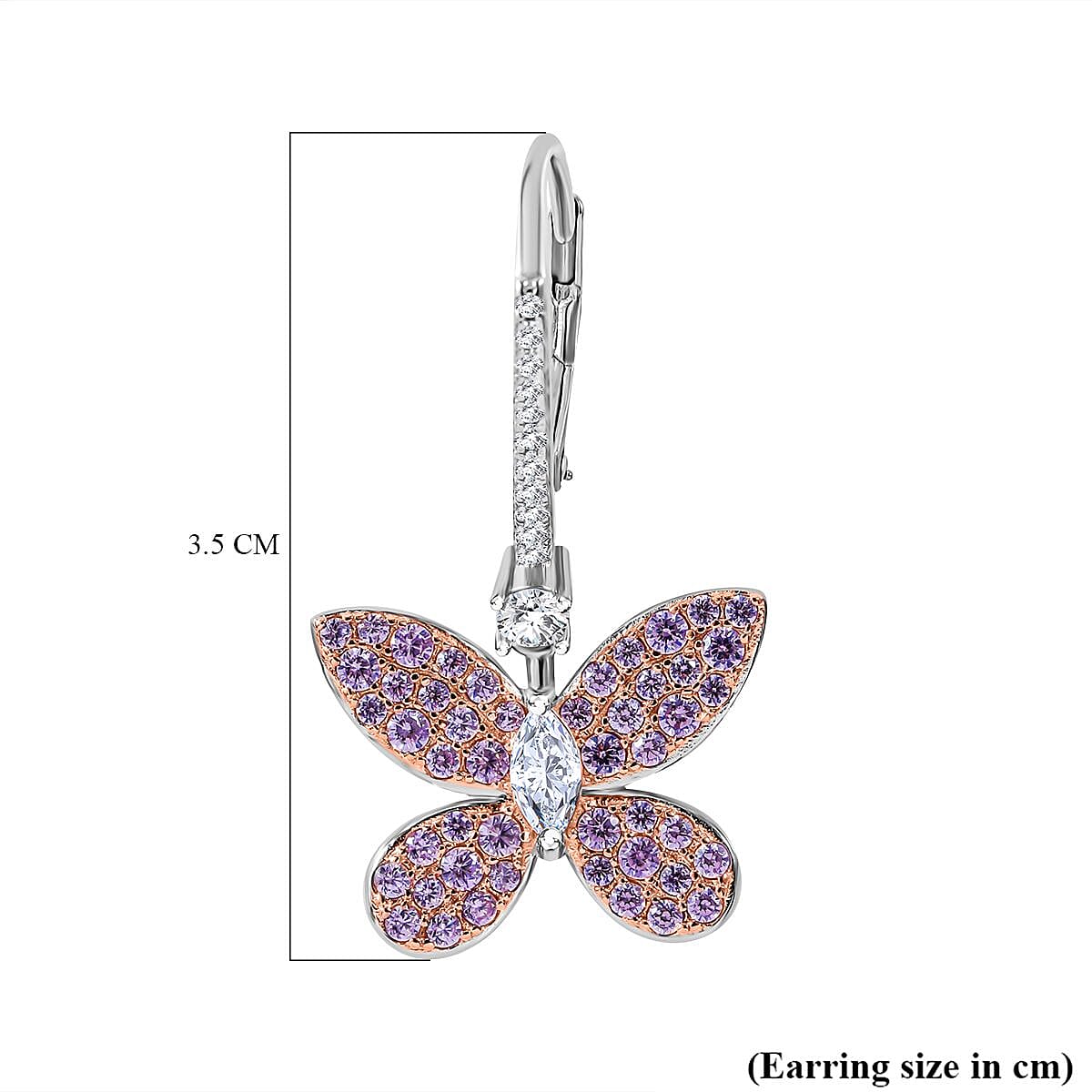 Lustro Stella - Pink &amp; White Cubic Zirconia Butterfly Earrings in Rhodium Overlay Sterling Silver, Silver Wt. 5.85 GM 7698210 4