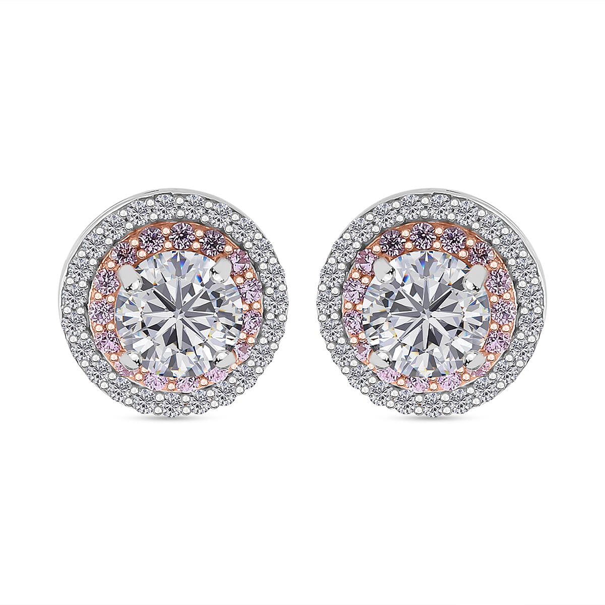 White Cubic Zirconia, Pink Cubic Zirconia Double Halo Earrings in Rhodium Overlay Sterling Silver 1.70 ct. 7982120 6