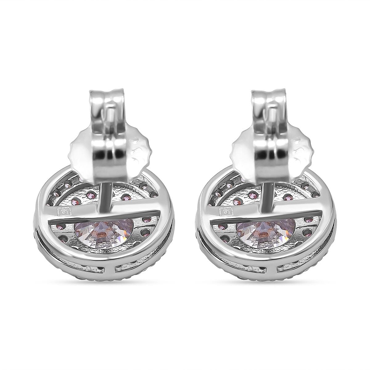 White Cubic Zirconia, Pink Cubic Zirconia Double Halo Earrings in Rhodium Overlay Sterling Silver 1.70 ct. 7982120 10